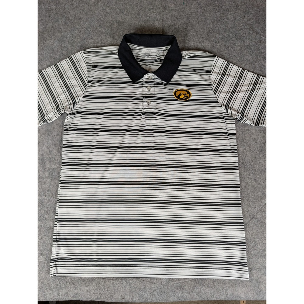 Russell Iowa Hawkeyes Mens Striped Polo Shirt White Black Golf Gameday L L/G - Picture 4 of 11